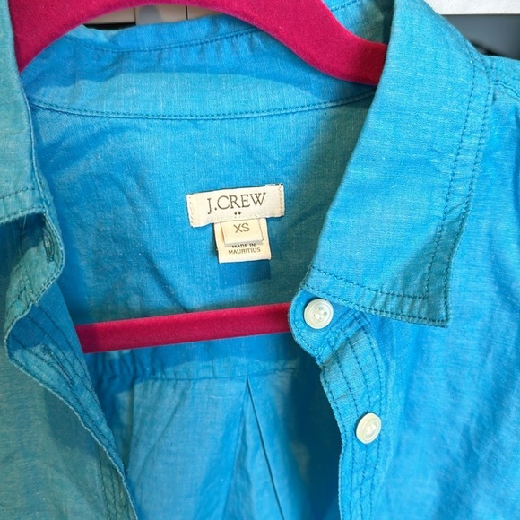 J Crew turquoise long sleeve button popover top size XS - Picture 2 of 3